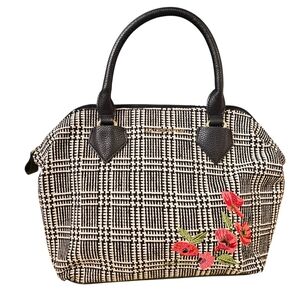 Liz Claiborne Floral Black and White Checkered LC Casey Satchel, Handbag
